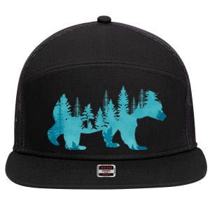 Nature Forest Mountains Trees Wildlife Animal Brown Bear 7 Panel Mesh Trucker Snapback Hat