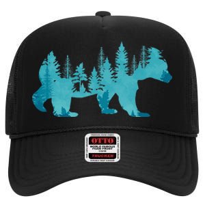 Nature Forest Mountains Trees Wildlife Animal Brown Bear High Crown Mesh Back Trucker Hat