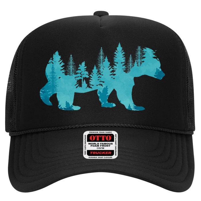 Nature Forest Mountains Trees Wildlife Animal Brown Bear High Crown Mesh Back Trucker Hat