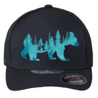 Nature Forest Mountains Trees Wildlife Animal Brown Bear Flexfit Unipanel Trucker Cap