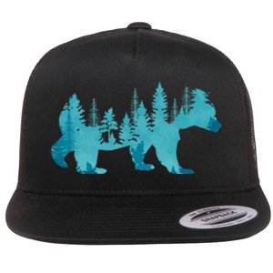 Nature Forest Mountains Trees Wildlife Animal Brown Bear Flat Bill Trucker Hat