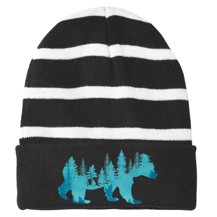 Nature Forest Mountains Trees Wildlife Animal Brown Bear Striped Beanie with Solid Band