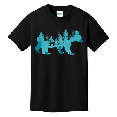 Nature Forest Mountains Trees Wildlife Animal Brown Bear Kids T-Shirt