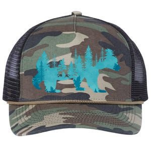 Nature Forest Mountains Trees Wildlife Animal Brown Bear Retro Rope Trucker Hat Cap