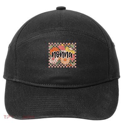 Nonna Floral Mother'S Day Wildflower Girl Checkered 7-Panel Snapback Hat