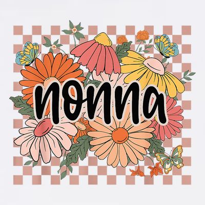 Nonna Floral Mother'S Day Wildflower Girl Checkered T-Shirt
