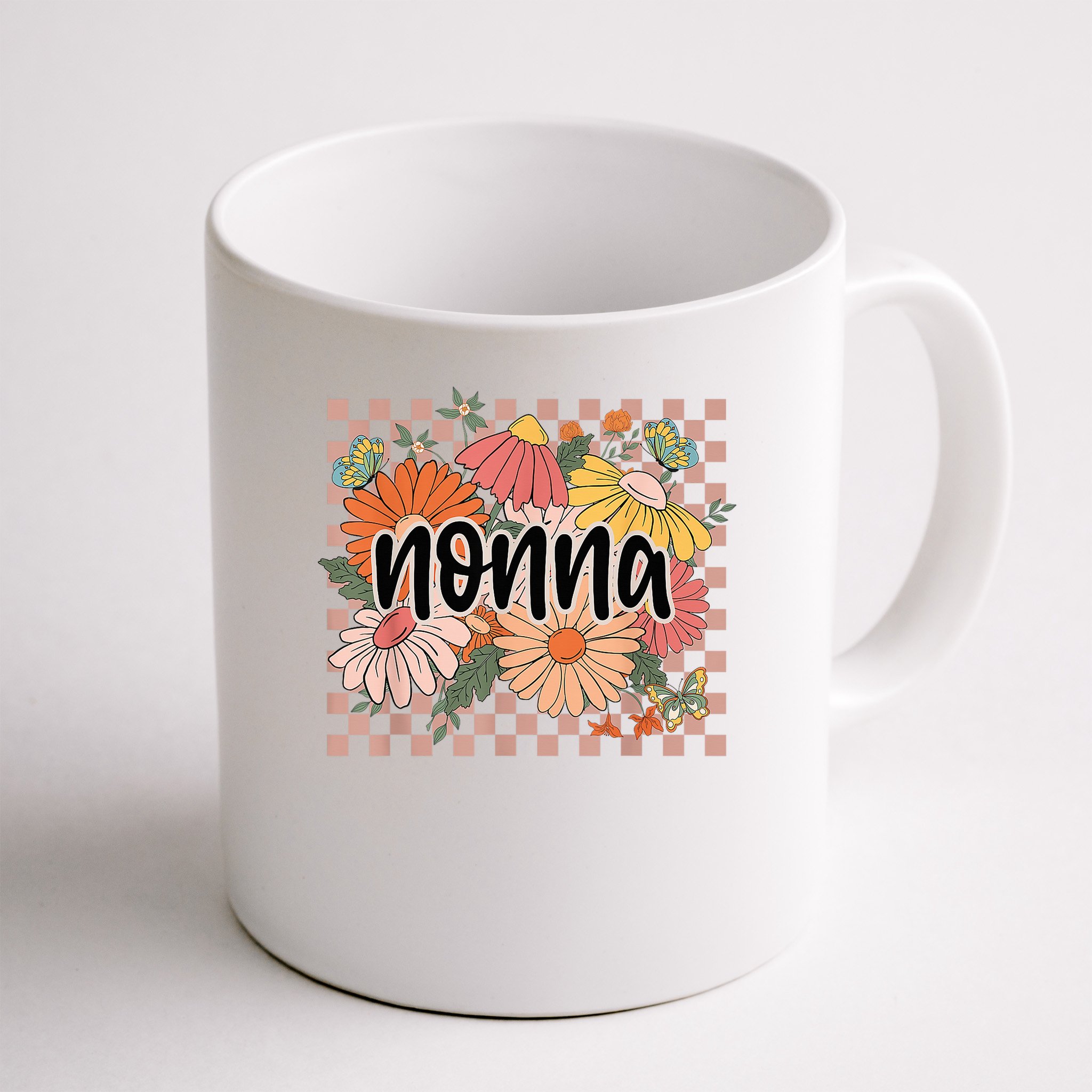 Nonna Floral Mother'S Day Wildflower Girl Checkered Mug