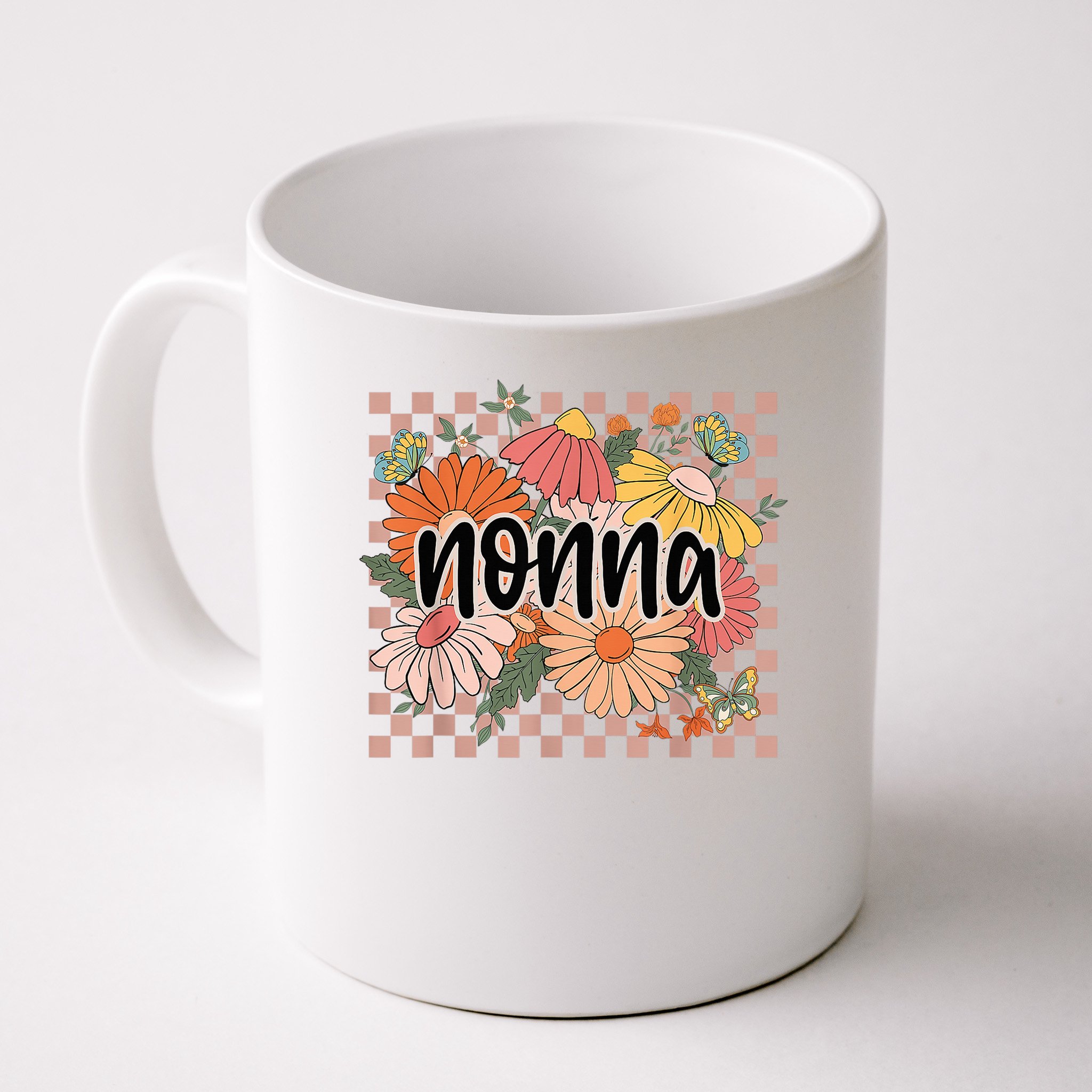 Nonna Floral Mother'S Day Wildflower Girl Checkered Mug