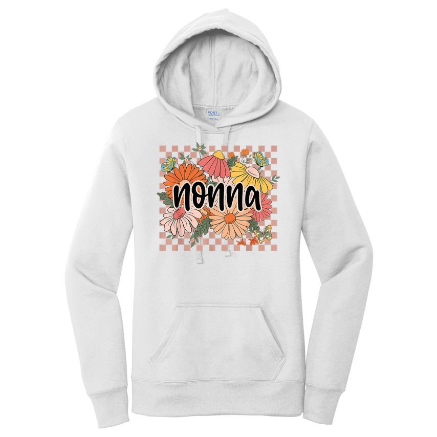 Nonna Floral Mother'S Day Wildflower Girl Checkered Women's Pullover Hoodie