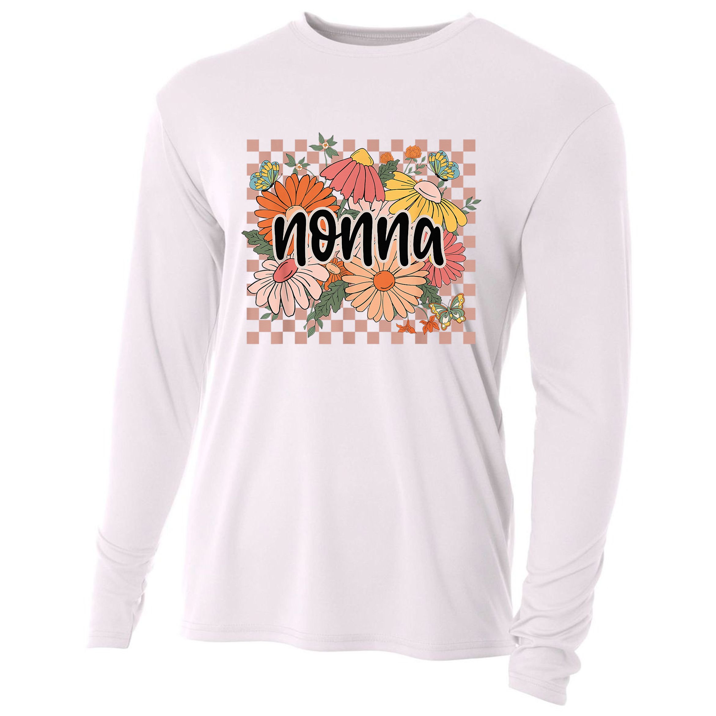 Nonna Floral Mother'S Day Wildflower Girl Checkered Cooling Performance Long Sleeve Crew