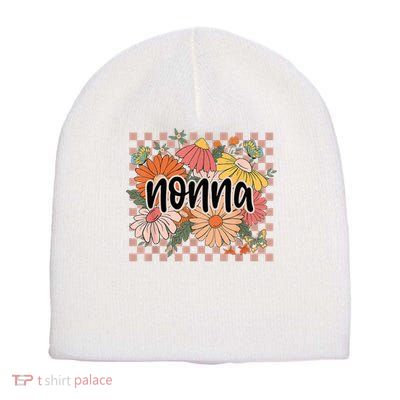Nonna Floral Mother'S Day Wildflower Girl Checkered Short Acrylic Beanie