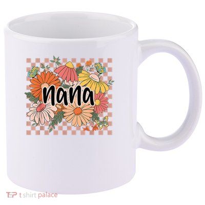 Nana Floral Mother'S Day Wildflower Girl Checkered 11oz C Handle Ceramic Mug