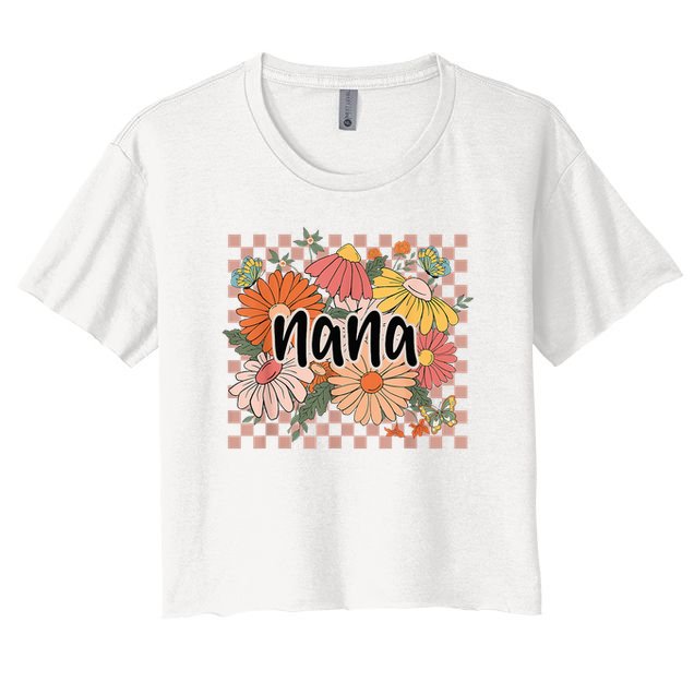 Nana Floral Mother'S Day Wildflower Girl Checkered Crop Top