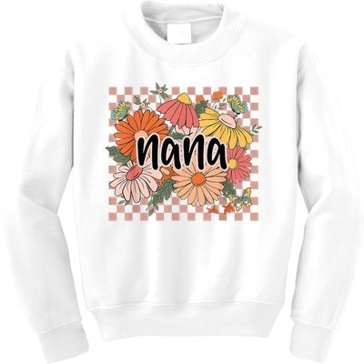 Nana Floral Mother'S Day Wildflower Girl Checkered Kids Sweatshirt