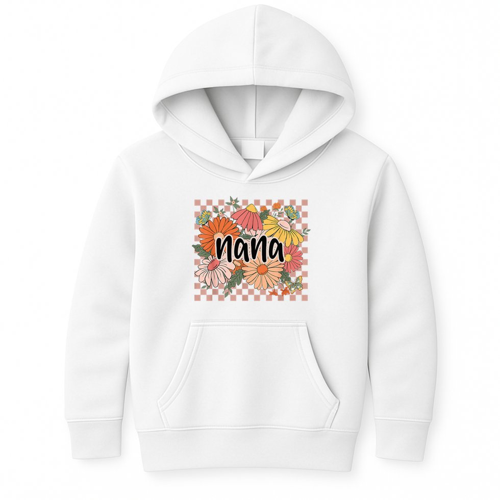Nana Floral Mother'S Day Wildflower Girl Checkered Kids Hoodie