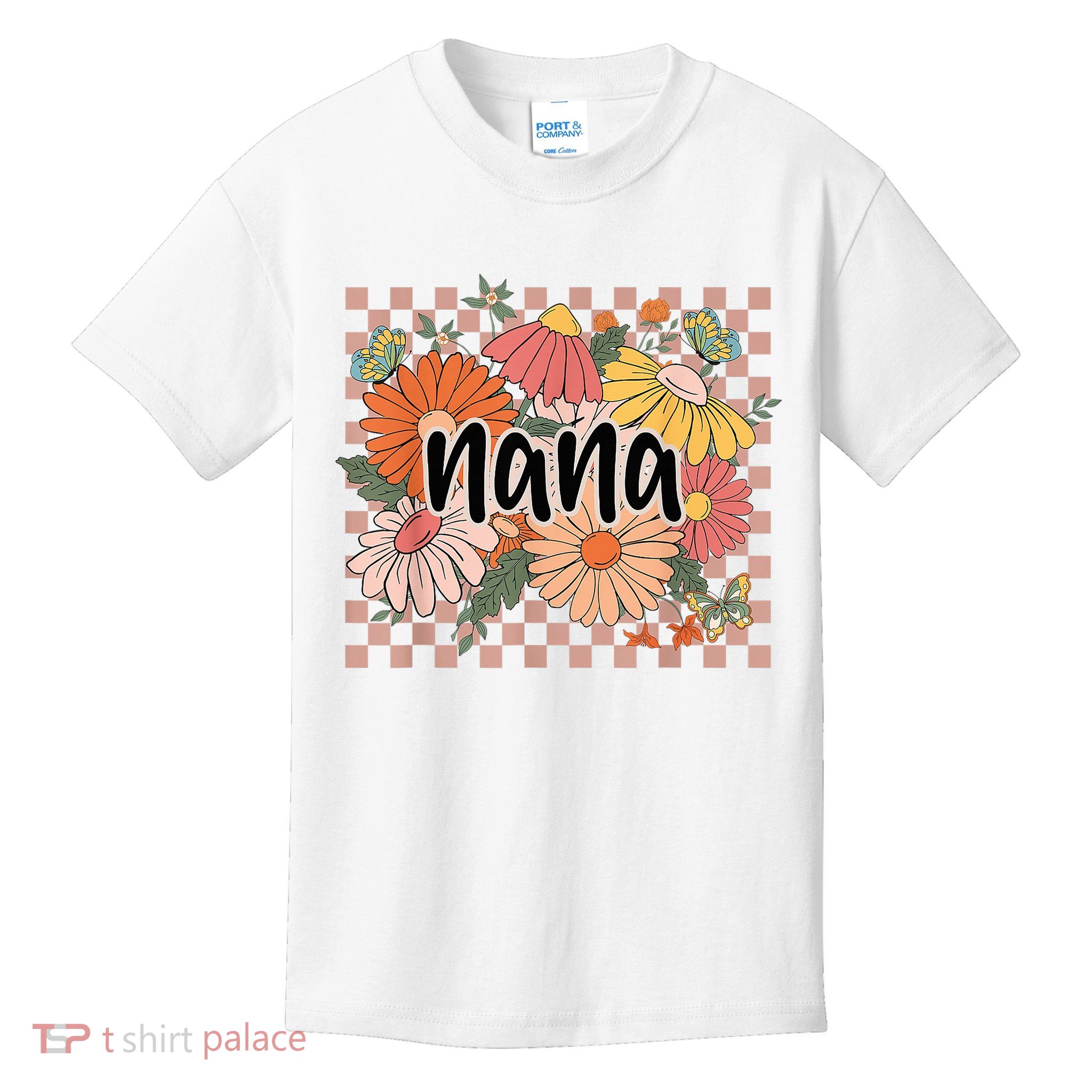 Nana Floral Mother'S Day Wildflower Girl Checkered Kids T-Shirt