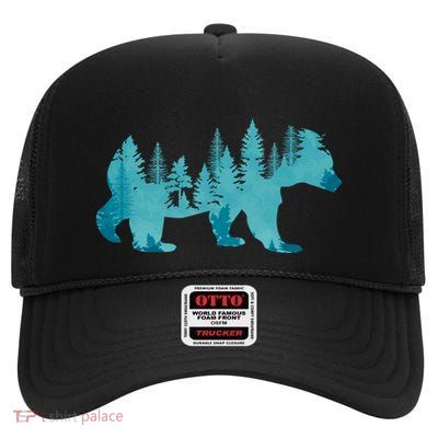 Nature Forest Mountains Trees Wildlife Animal Brown Bear High Crown Mesh Back Trucker Hat
