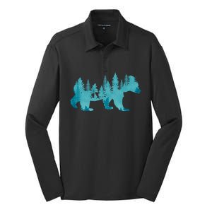 Nature Forest Mountains Trees Wildlife Animal Brown Bear Silk Touch Performance Long Sleeve Polo