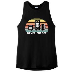 Never Forget Media Floppy Disk Vhs Casette Audio Tape Ladies PosiCharge Tri-Blend Wicking Tank