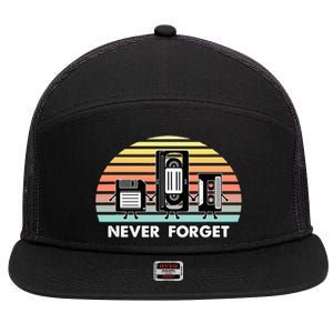 Never Forget Media Floppy Disk Vhs Casette Audio Tape 7 Panel Mesh Trucker Snapback Hat