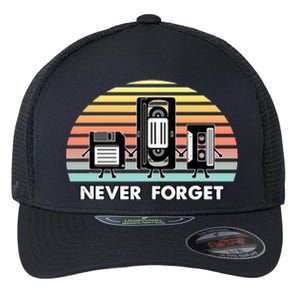 Never Forget Media Floppy Disk Vhs Casette Audio Tape Flexfit Unipanel Trucker Cap