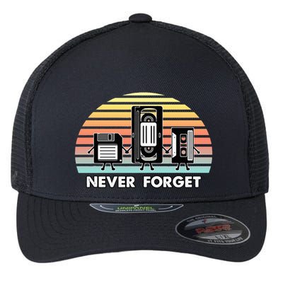 Never Forget Media Floppy Disk Vhs Casette Audio Tape Flexfit Unipanel Trucker Cap