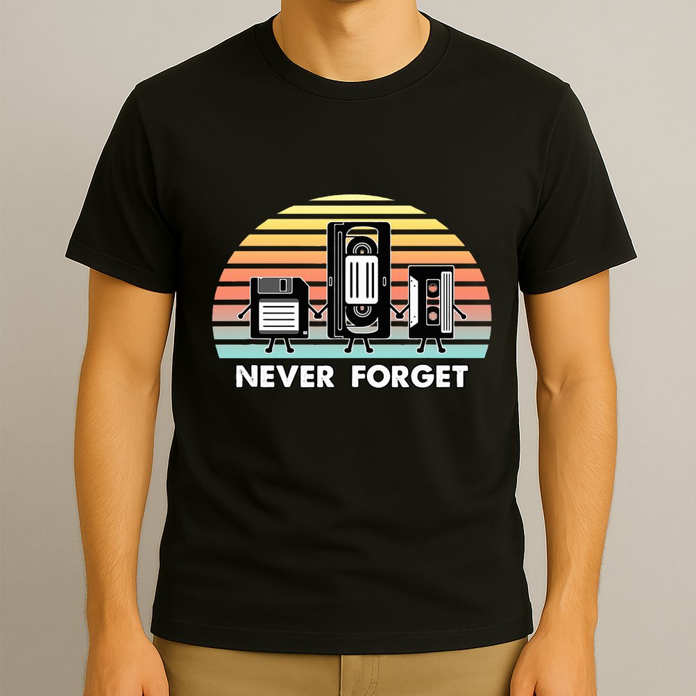 Never Forget Media Floppy Disk Vhs Casette Audio Tape T-Shirt