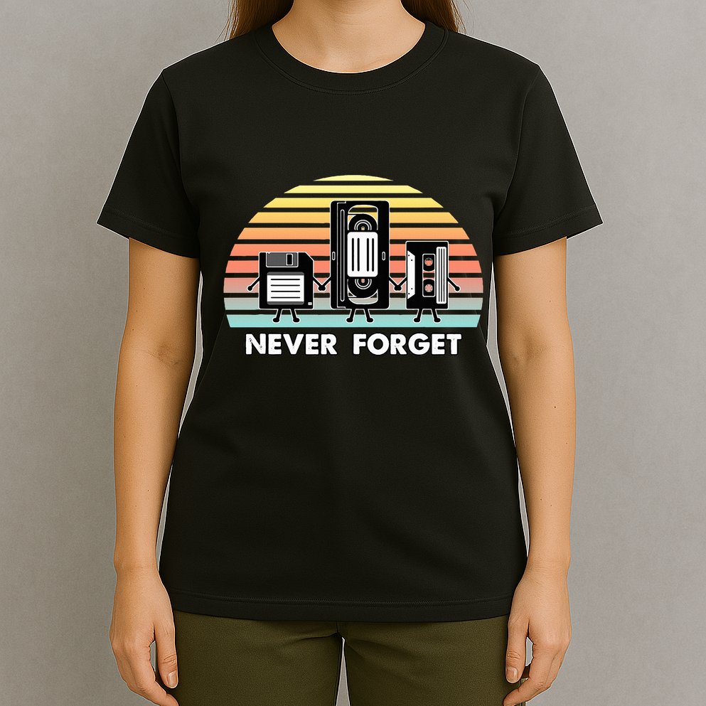 Never Forget Media Floppy Disk Vhs Casette Audio Tape T-Shirt