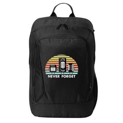 Never Forget Media Floppy Disk Vhs Casette Audio Tape City Backpack