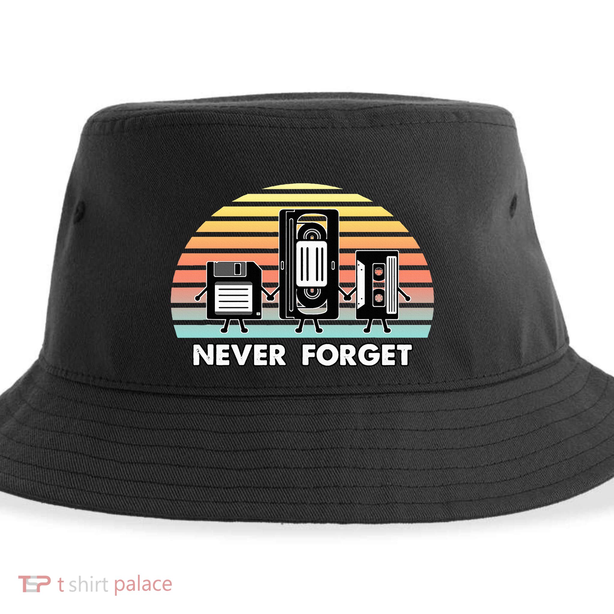 Never Forget Media Floppy Disk Vhs Casette Audio Tape Sustainable Bucket Hat