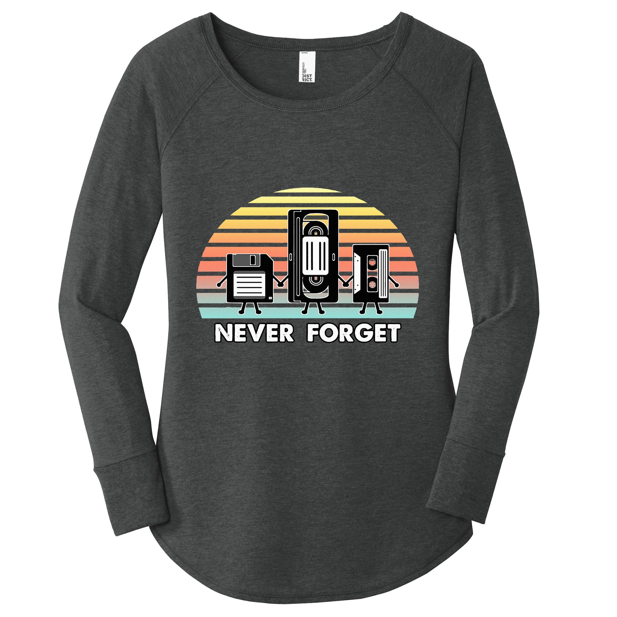 Never Forget Media Floppy Disk Vhs Casette Audio Tape Women's Perfect Tri Tunic Long Sleeve Shirt