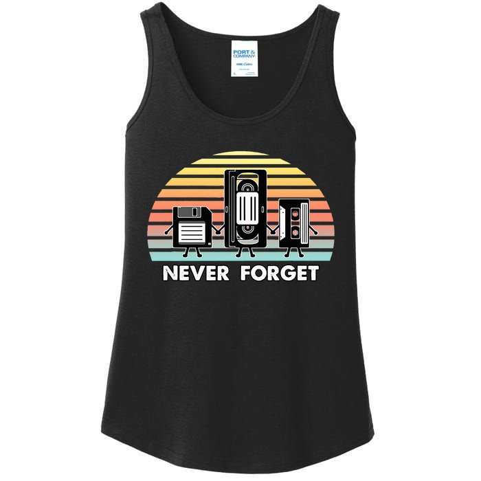 Never Forget Media Floppy Disk Vhs Casette Audio Tape Ladies Essential Tank