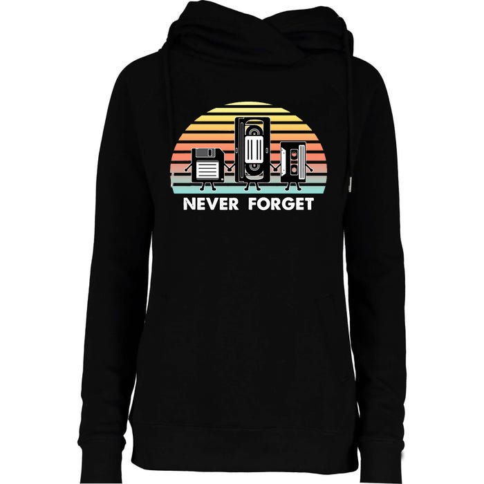 Never Forget Media Floppy Disk Vhs Casette Audio Tape Womens Funnel Neck Pullover Hood