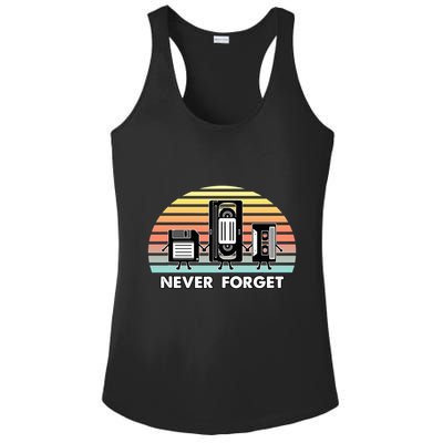 Never Forget Media Floppy Disk Vhs Casette Audio Tape Ladies PosiCharge Competitor Racerback Tank