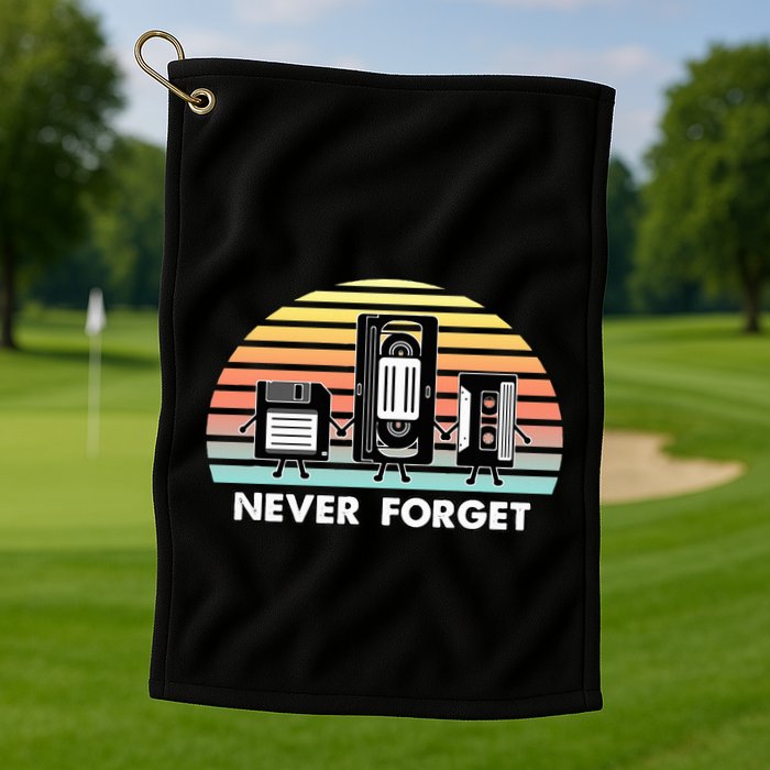 Never Forget Media Floppy Disk Vhs Casette Audio Tape Golf Towel