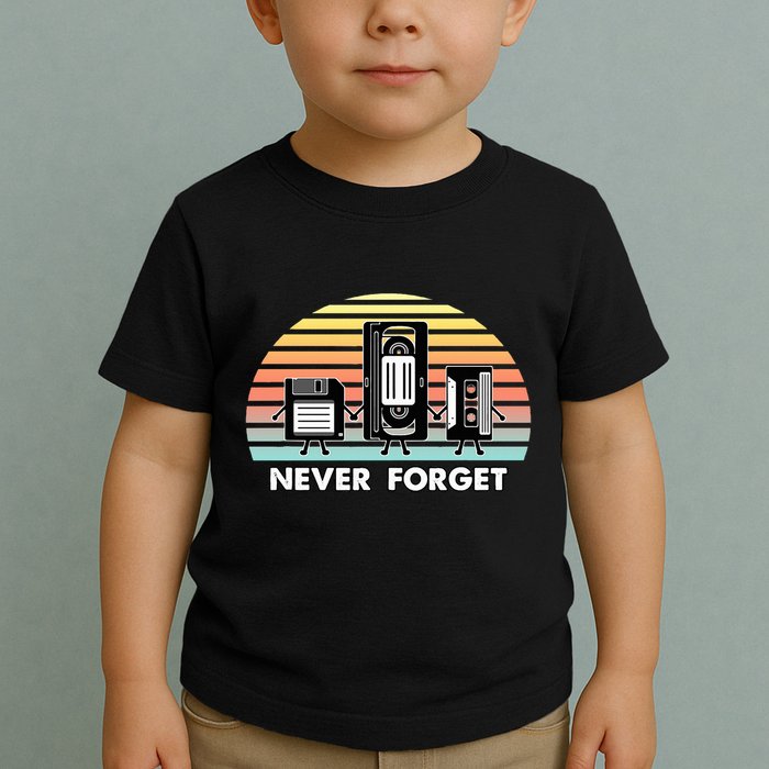 Never Forget Media Floppy Disk Vhs Casette Audio Tape Toddler T-Shirt