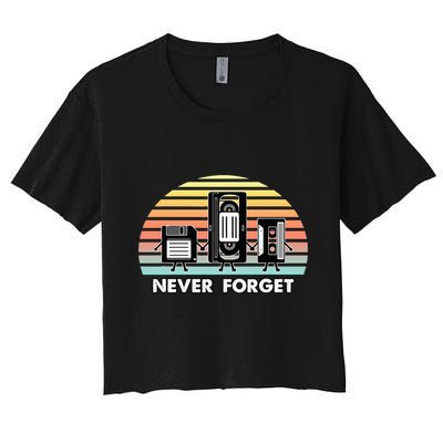 Never Forget Media Floppy Disk Vhs Casette Audio Tape Crop Top