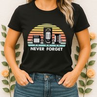 Never Forget Media Floppy Disk Vhs Casette Audio Tape Womens T-Shirt