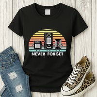 Never Forget Media Floppy Disk Vhs Casette Audio Tape Womens T-Shirt
