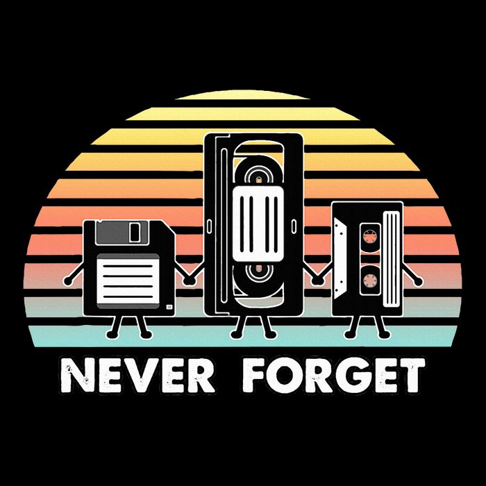 Never Forget Media Floppy Disk Vhs Casette Audio Tape Womens T-Shirt