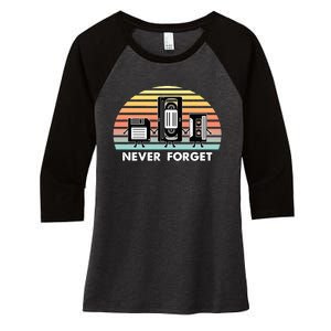 Never Forget Media Floppy Disk Vhs Casette Audio Tape Women's Tri-Blend 3/4-Sleeve Raglan Shirt