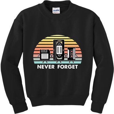 Never Forget Media Floppy Disk Vhs Casette Audio Tape Kids Sweatshirt