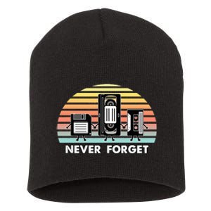 Never Forget Media Floppy Disk Vhs Casette Audio Tape Short Acrylic Beanie