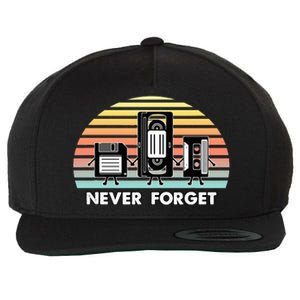 Never Forget Media Floppy Disk Vhs Casette Audio Tape Wool Snapback Cap