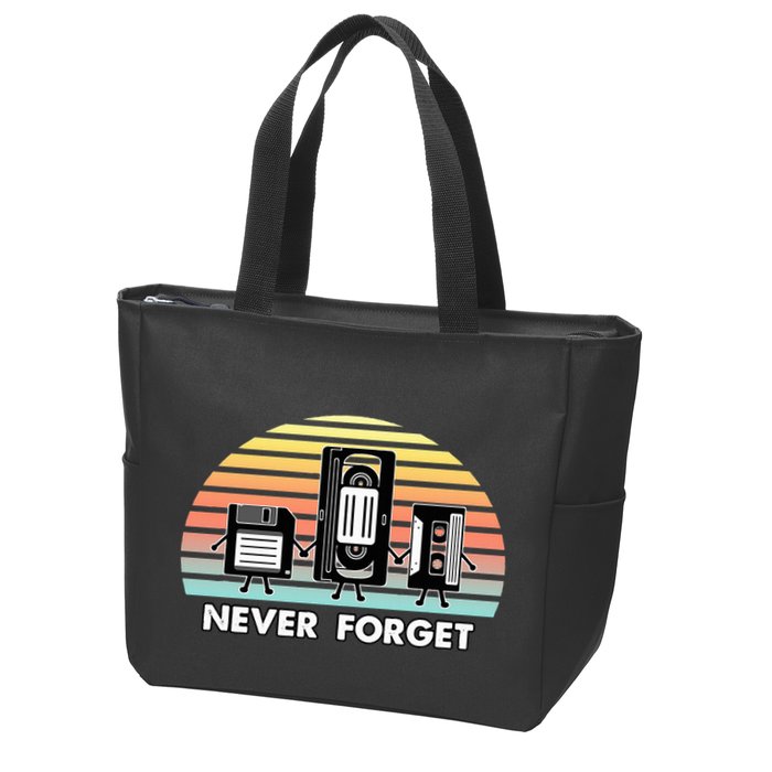 Never Forget Media Floppy Disk Vhs Casette Audio Tape Zip Tote Bag