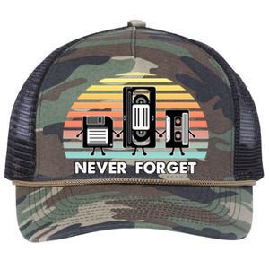 Never Forget Media Floppy Disk Vhs Casette Audio Tape Retro Rope Trucker Hat Cap