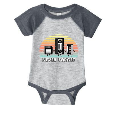 Never Forget Media Floppy Disk Vhs Casette Audio Tape Infant Baby Jersey Bodysuit