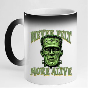 Never Felt More Alive Franken Stein Halloween 11oz Black Color Changing Mug