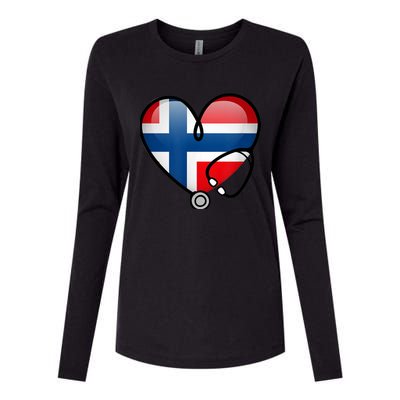 Norway Flag Norwegian Nurse Stethoscope Heart Womens Cotton Relaxed Long Sleeve T-Shirt