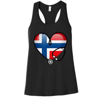 Norway Flag Norwegian Nurse Stethoscope Heart Women's Racerback Tank